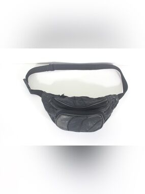 1980’s Vintage Gray/Black Patchwork Leather Fanny Pack Waist Purse Belt Bag
